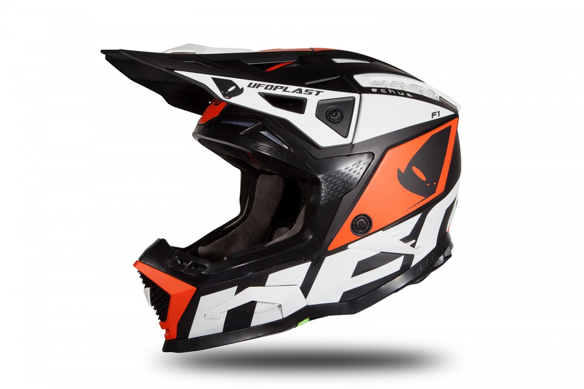 Motocross helmet Echus black, orange and white matt - Home - HE171 - Ufo Plast