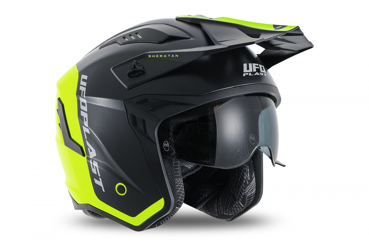 Sheratan cross jet helmet black and neon yellow - Helmets - HE13002-KD - Ufo Plast